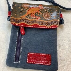 Diwana Dreaming Canvas Crossbody Hand Painted Kangaroo Art Red Trim Multi Pocket